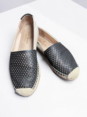 Kate Spade Greer Espadrilles 6.5 Black Perforated Leather Parchment Slip On